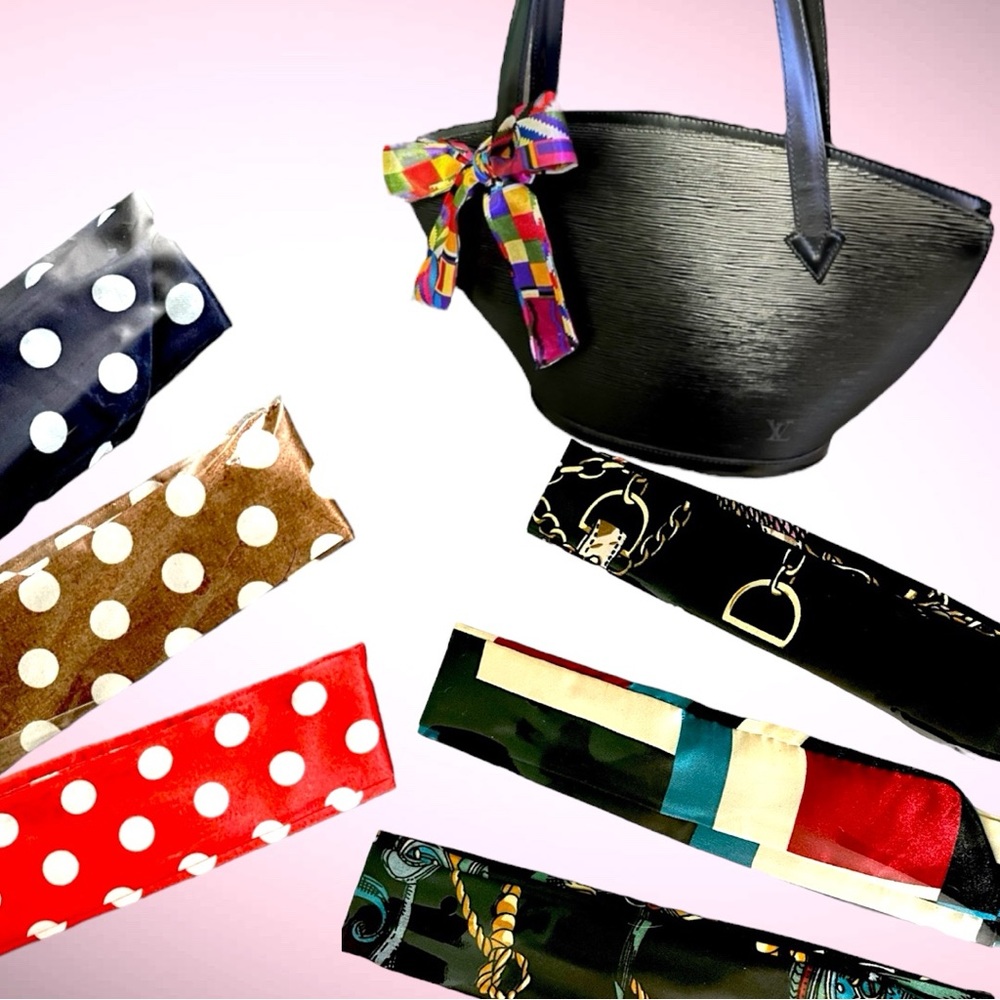 SIX Twilly Scarves!  Three with Polkadots and three different black patterns!